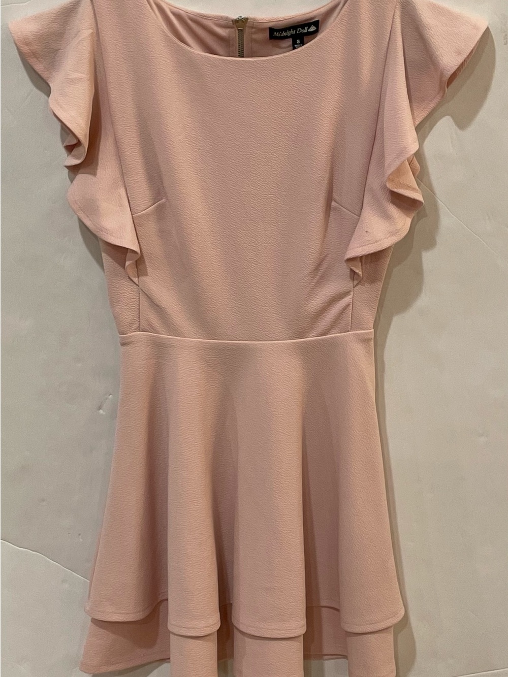 Midnight Doll Blush Pink Ruffle Sleeve Fit & Flare Dress Size S